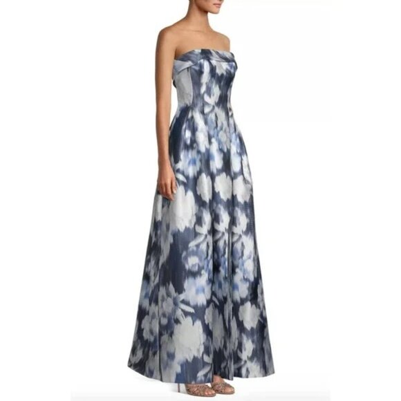 NWT SACHIN + BABI Dress Evening Gown Brielle Floral A-Line Blue Ikat Maxi Long - Picture 2 of 11